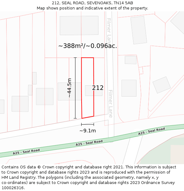 212, SEAL ROAD, SEVENOAKS, TN14 5AB: Plot and title map