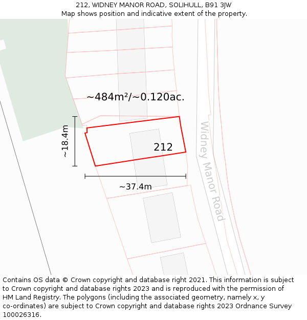 212, WIDNEY MANOR ROAD, SOLIHULL, B91 3JW: Plot and title map