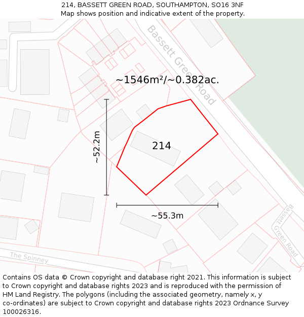 214, BASSETT GREEN ROAD, SOUTHAMPTON, SO16 3NF: Plot and title map