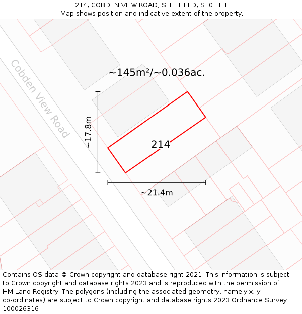 214, COBDEN VIEW ROAD, SHEFFIELD, S10 1HT: Plot and title map