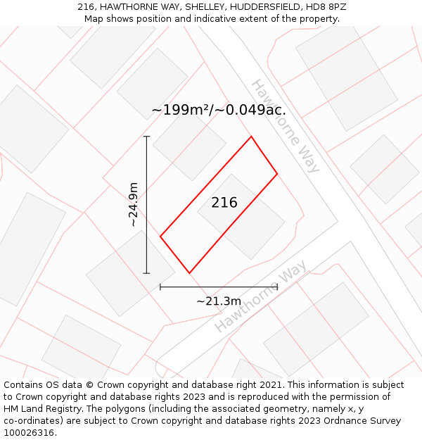 216, HAWTHORNE WAY, SHELLEY, HUDDERSFIELD, HD8 8PZ: Plot and title map