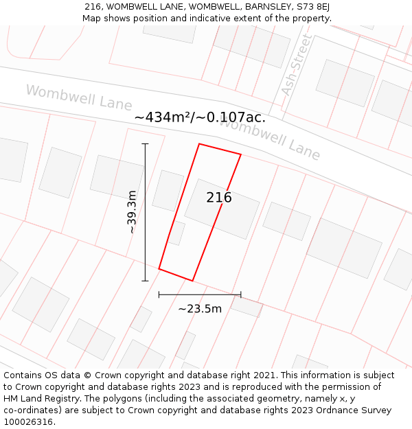 216, WOMBWELL LANE, WOMBWELL, BARNSLEY, S73 8EJ: Plot and title map