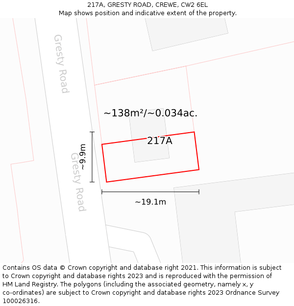 217A, GRESTY ROAD, CREWE, CW2 6EL: Plot and title map