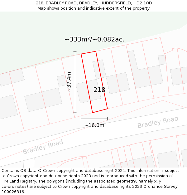 218, BRADLEY ROAD, BRADLEY, HUDDERSFIELD, HD2 1QD: Plot and title map