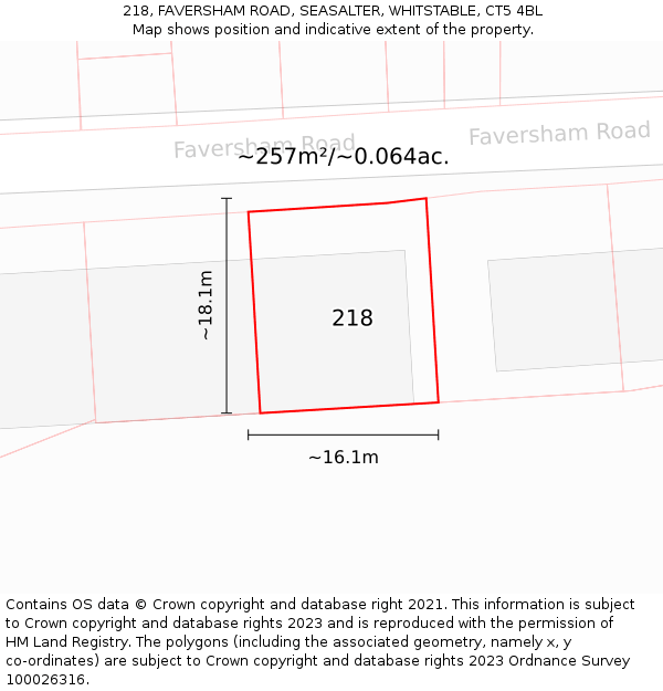 218, FAVERSHAM ROAD, SEASALTER, WHITSTABLE, CT5 4BL: Plot and title map