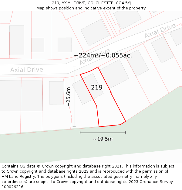 219, AXIAL DRIVE, COLCHESTER, CO4 5YJ: Plot and title map