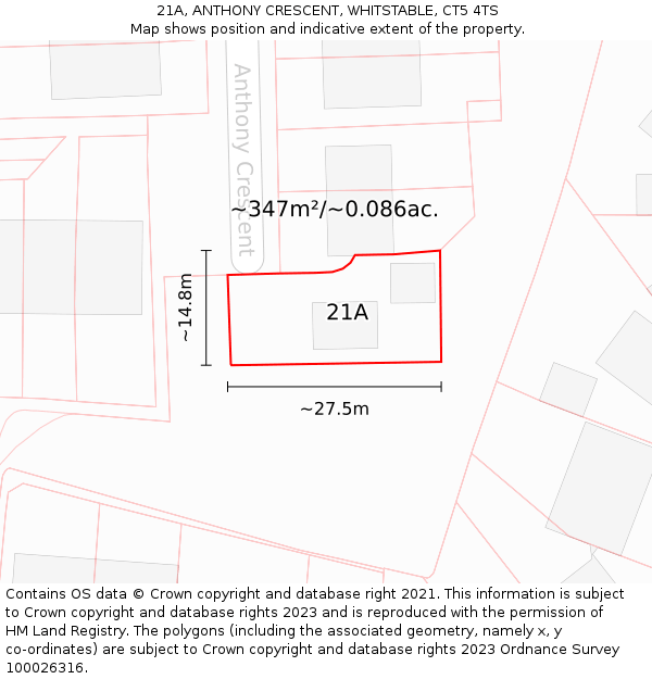 21A, ANTHONY CRESCENT, WHITSTABLE, CT5 4TS: Plot and title map