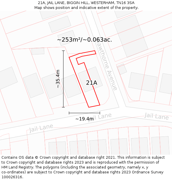 21A, JAIL LANE, BIGGIN HILL, WESTERHAM, TN16 3SA: Plot and title map