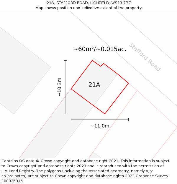 21A, STAFFORD ROAD, LICHFIELD, WS13 7BZ: Plot and title map