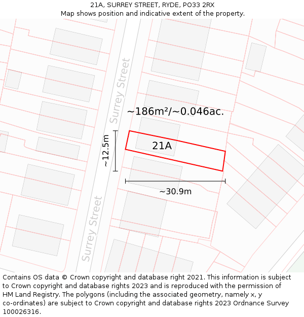 21A, SURREY STREET, RYDE, PO33 2RX: Plot and title map