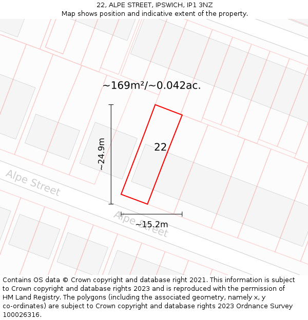 22, ALPE STREET, IPSWICH, IP1 3NZ: Plot and title map