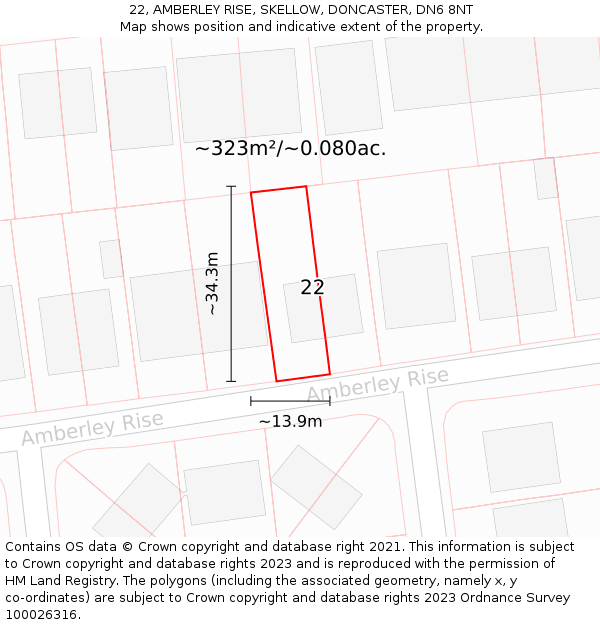 22, AMBERLEY RISE, SKELLOW, DONCASTER, DN6 8NT: Plot and title map