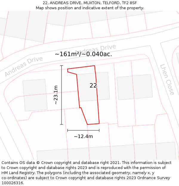 22, ANDREAS DRIVE, MUXTON, TELFORD, TF2 8SF: Plot and title map