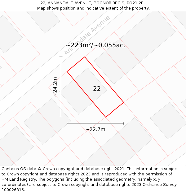 22, ANNANDALE AVENUE, BOGNOR REGIS, PO21 2EU: Plot and title map