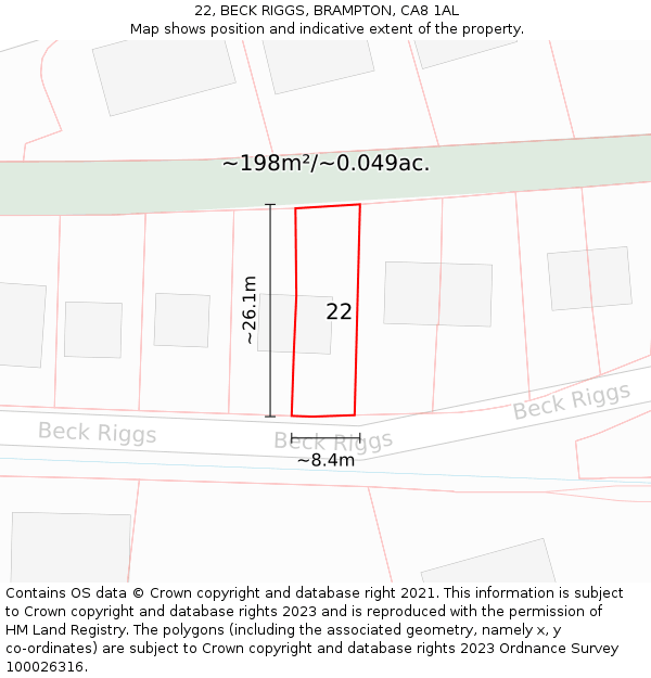 22, BECK RIGGS, BRAMPTON, CA8 1AL: Plot and title map