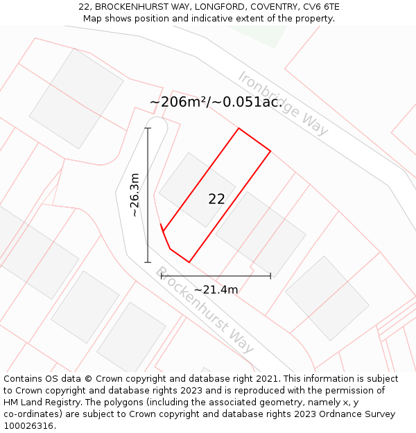 22, BROCKENHURST WAY, LONGFORD, COVENTRY, CV6 6TE: Plot and title map