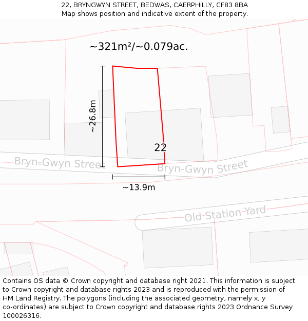 22, BRYNGWYN STREET, BEDWAS, CAERPHILLY, CF83 8BA: Plot and title map