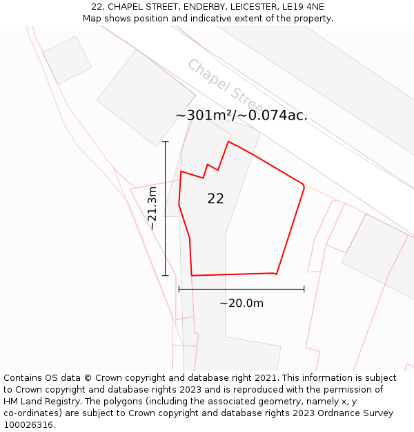 22, CHAPEL STREET, ENDERBY, LEICESTER, LE19 4NE: Plot and title map
