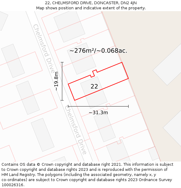 22, CHELMSFORD DRIVE, DONCASTER, DN2 4JN: Plot and title map