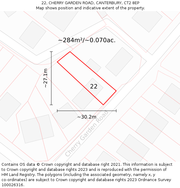 22, CHERRY GARDEN ROAD, CANTERBURY, CT2 8EP: Plot and title map