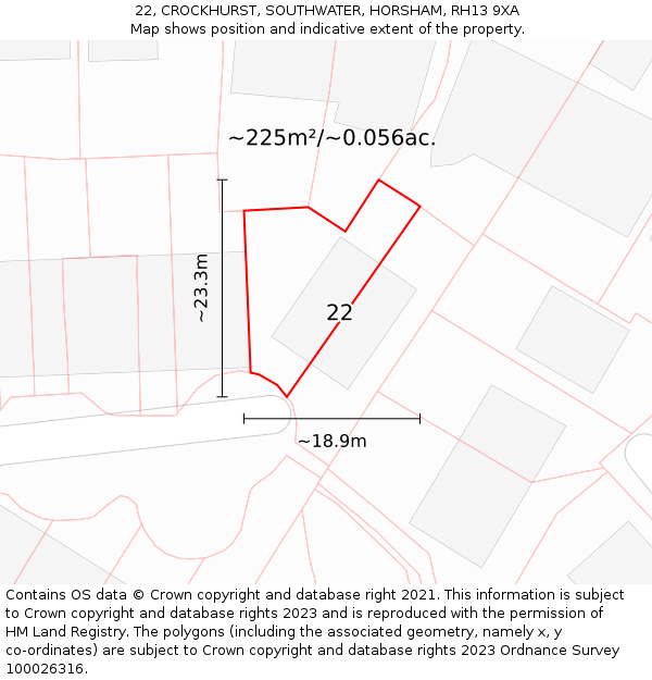 22, CROCKHURST, SOUTHWATER, HORSHAM, RH13 9XA: Plot and title map