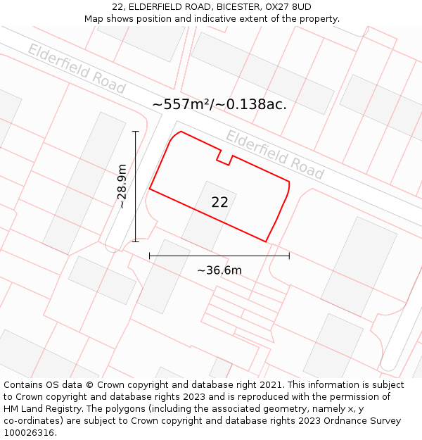 22, ELDERFIELD ROAD, BICESTER, OX27 8UD: Plot and title map