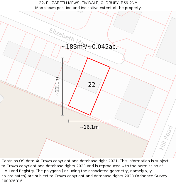 22, ELIZABETH MEWS, TIVIDALE, OLDBURY, B69 2NA: Plot and title map