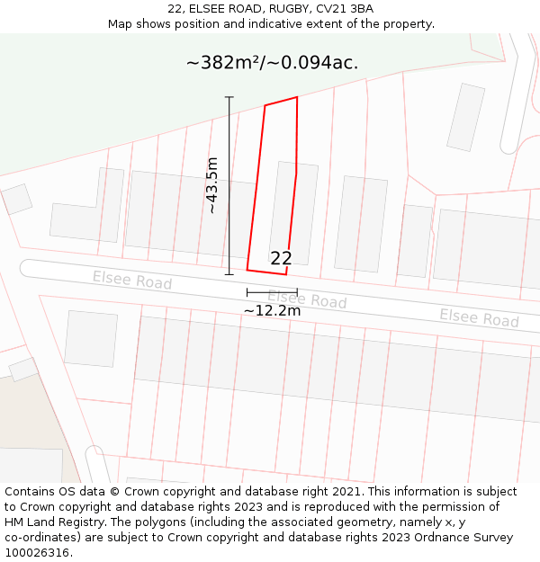 22, ELSEE ROAD, RUGBY, CV21 3BA: Plot and title map