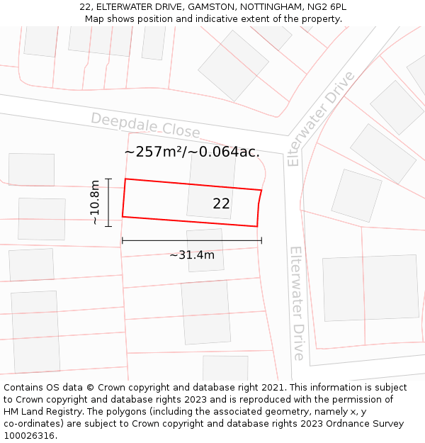 22, ELTERWATER DRIVE, GAMSTON, NOTTINGHAM, NG2 6PL: Plot and title map