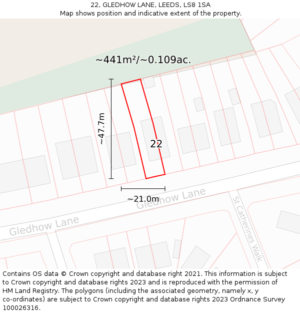 22, GLEDHOW LANE, LEEDS, LS8 1SA: Plot and title map