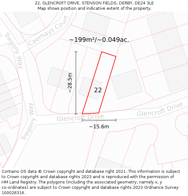 22, GLENCROFT DRIVE, STENSON FIELDS, DERBY, DE24 3LE: Plot and title map