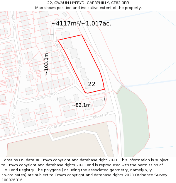 22, GWAUN HYFRYD, CAERPHILLY, CF83 3BR: Plot and title map