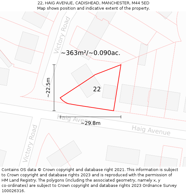 22, HAIG AVENUE, CADISHEAD, MANCHESTER, M44 5ED: Plot and title map