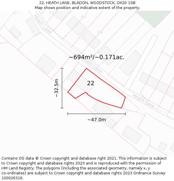 22, HEATH LANE, BLADON, WOODSTOCK, OX20 1SB: Plot and title map