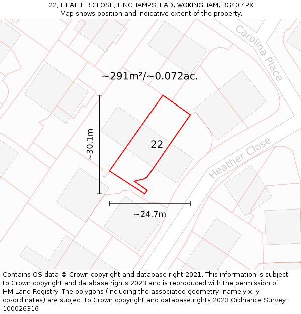 22, HEATHER CLOSE, FINCHAMPSTEAD, WOKINGHAM, RG40 4PX: Plot and title map