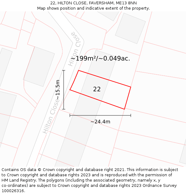 22, HILTON CLOSE, FAVERSHAM, ME13 8NN: Plot and title map