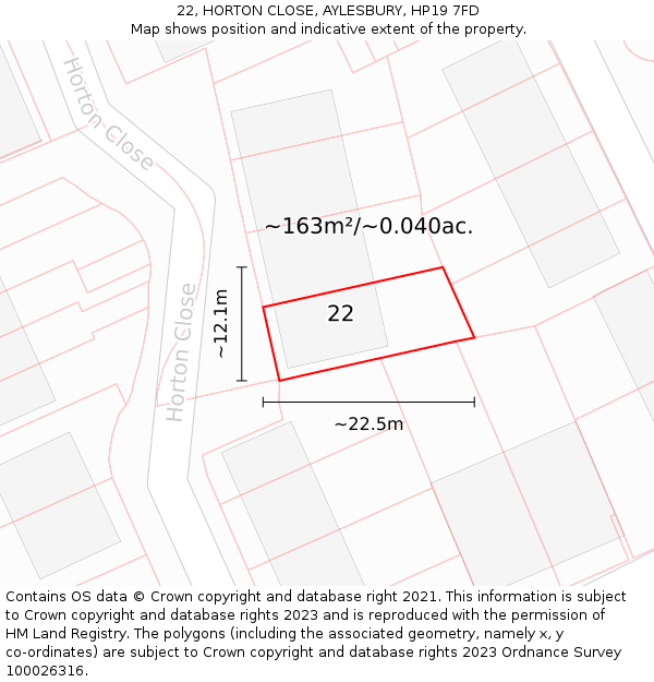 22, HORTON CLOSE, AYLESBURY, HP19 7FD: Plot and title map