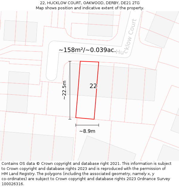 22, HUCKLOW COURT, OAKWOOD, DERBY, DE21 2TG: Plot and title map