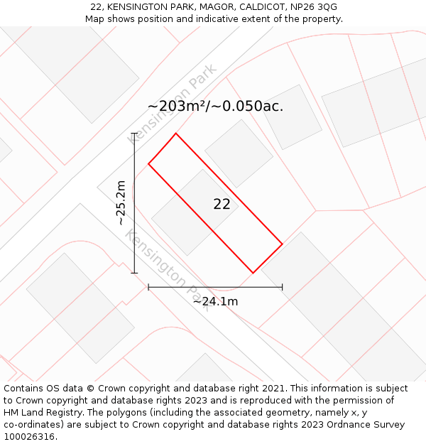 22, KENSINGTON PARK, MAGOR, CALDICOT, NP26 3QG: Plot and title map