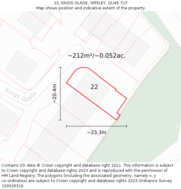 22, KINGS GLADE, YATELEY, GU46 7UT: Plot and title map