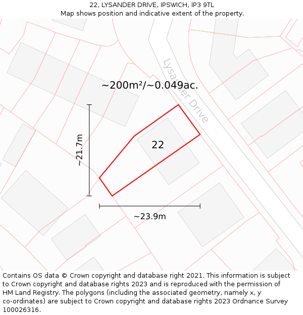 22, LYSANDER DRIVE, IPSWICH, IP3 9TL: Plot and title map