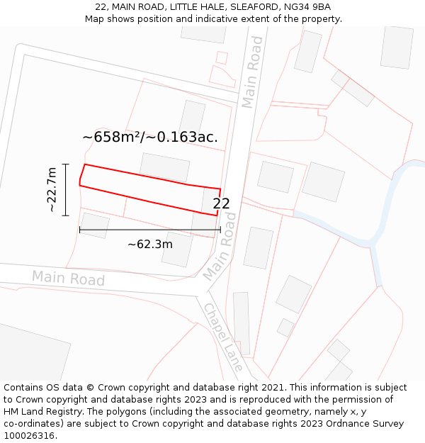 22, MAIN ROAD, LITTLE HALE, SLEAFORD, NG34 9BA: Plot and title map