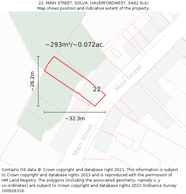 22, MAIN STREET, SOLVA, HAVERFORDWEST, SA62 6UU: Plot and title map