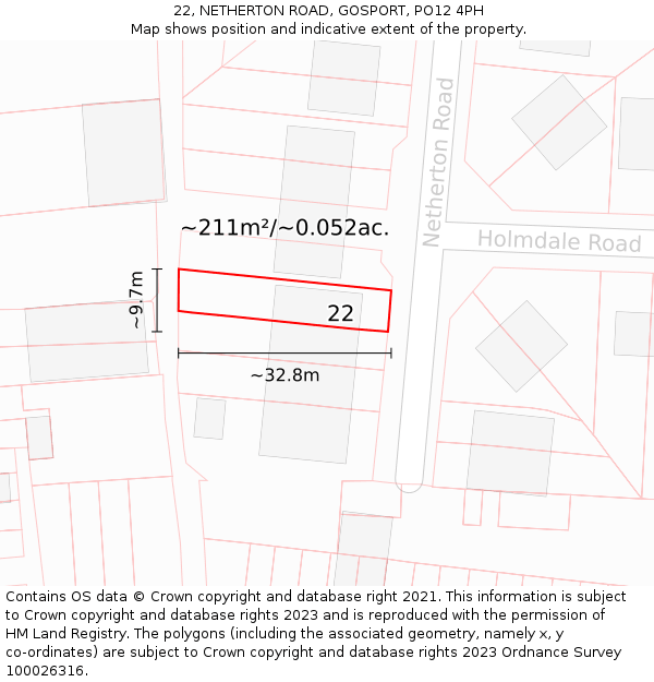 22, NETHERTON ROAD, GOSPORT, PO12 4PH: Plot and title map