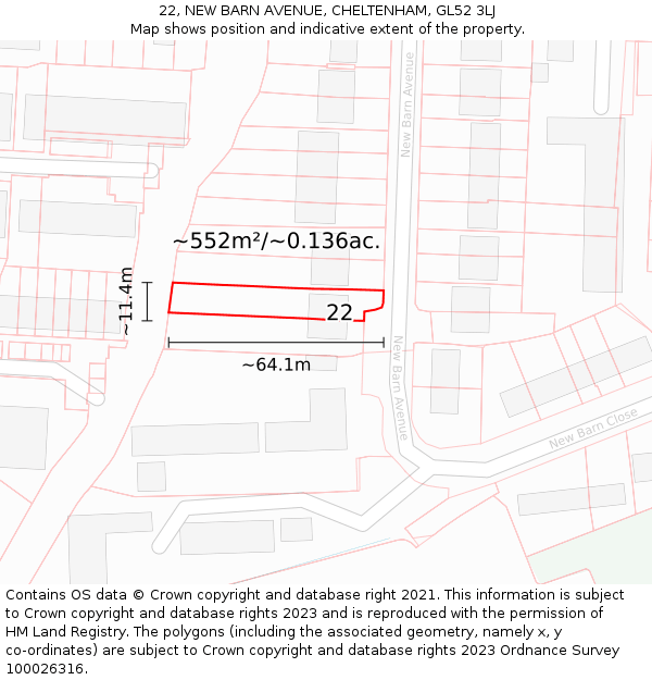 22, NEW BARN AVENUE, CHELTENHAM, GL52 3LJ: Plot and title map