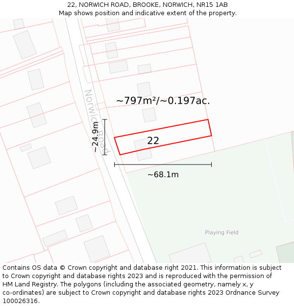 22, NORWICH ROAD, BROOKE, NORWICH, NR15 1AB: Plot and title map