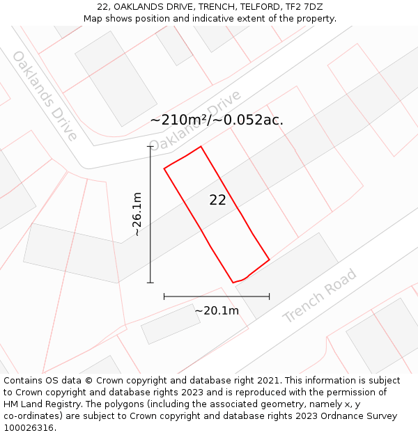 22, OAKLANDS DRIVE, TRENCH, TELFORD, TF2 7DZ: Plot and title map