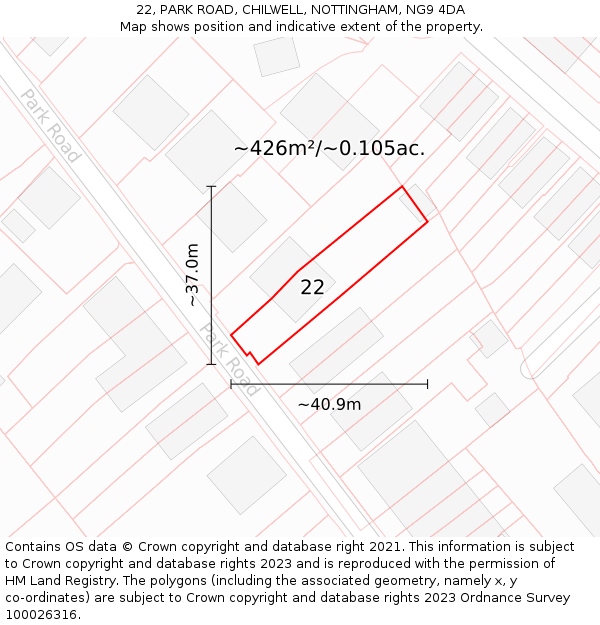 22, PARK ROAD, CHILWELL, NOTTINGHAM, NG9 4DA: Plot and title map