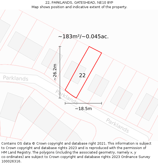 22, PARKLANDS, GATESHEAD, NE10 8YP: Plot and title map