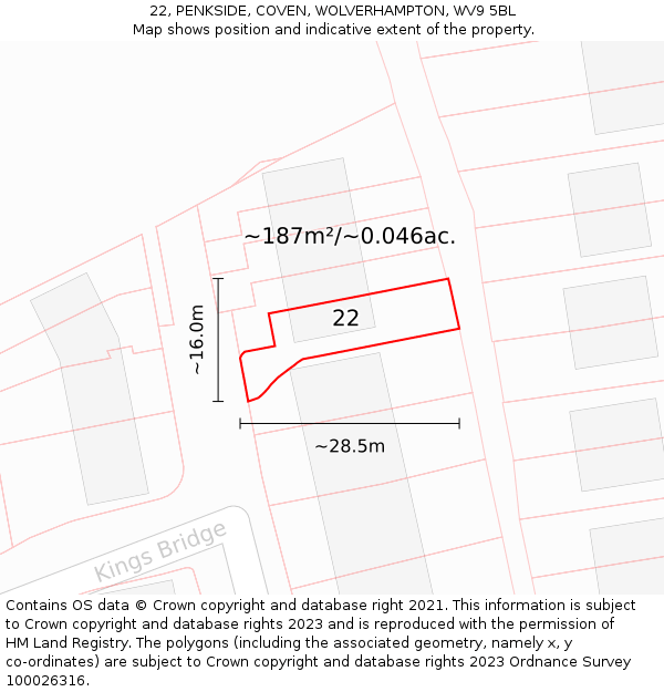 22, PENKSIDE, COVEN, WOLVERHAMPTON, WV9 5BL: Plot and title map